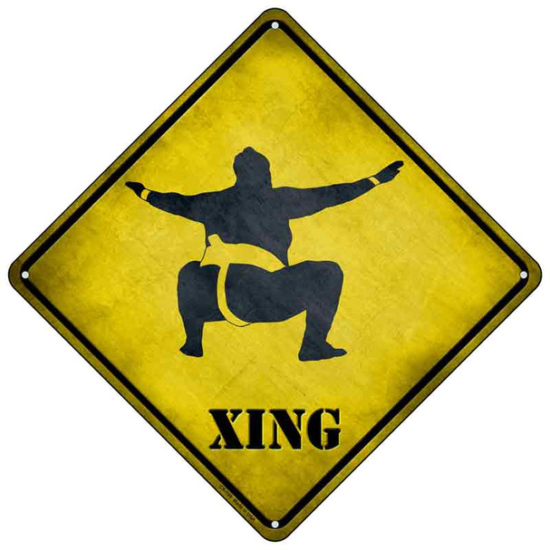 Sumo Wrestler Squatting Xing Novelty Metal Crossing Sign