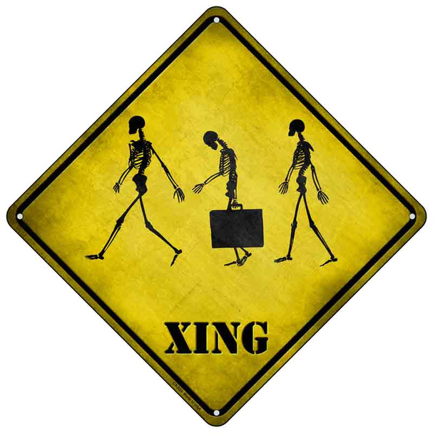 Three Walking Skeleton Xing Novelty Metal Crossing Sign