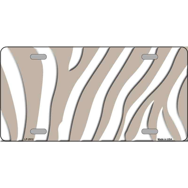 Tan White Zebra Metal Novelty License Plate