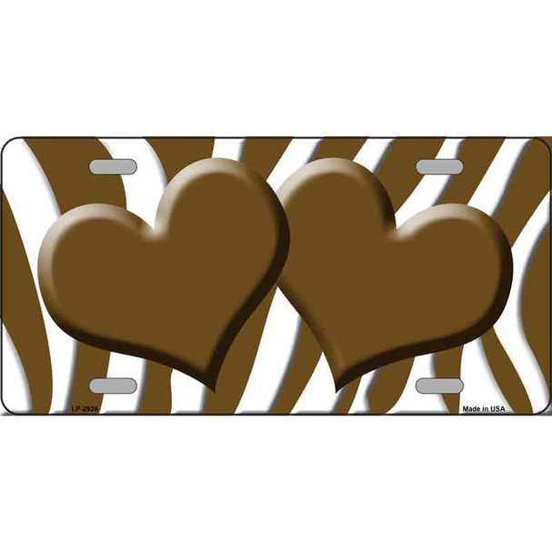 Brown White Zebra Print With Brown Centered Hearts Novelty License Plate LP-2926