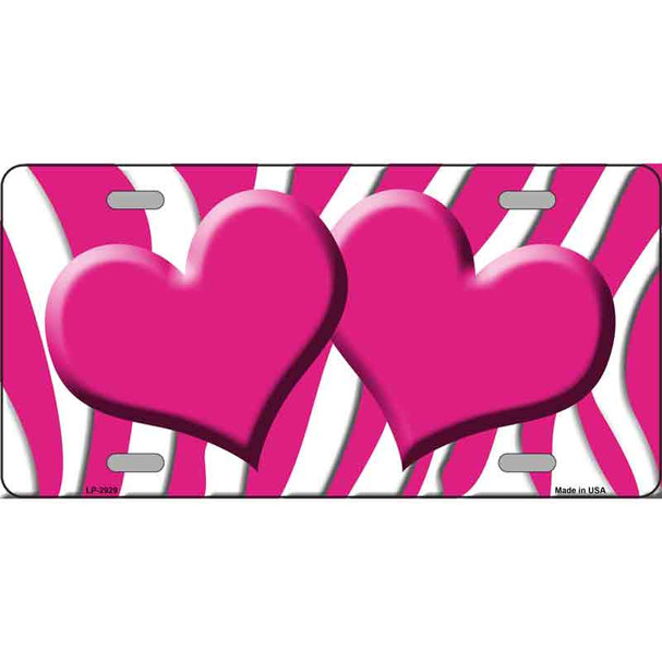 Pink White Zebra Pink Centered Hearts Novelty License Plate
