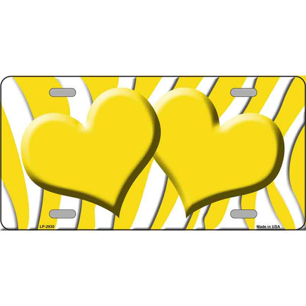 Yellow White Zebra Yellow Centered Hearts Novelty License Plate