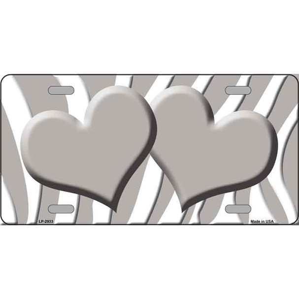 Grey White Zebra Blue Centered Hearts Novelty License Plate