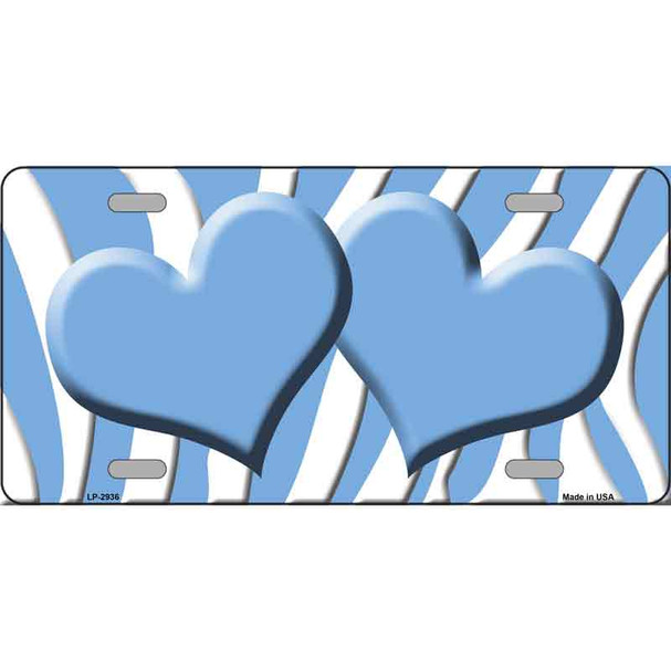 Light Blue White Zebra Light Blue Centered Hearts Novelty License Plate