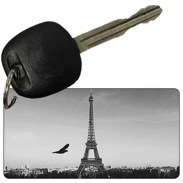 Eiffel Tower Black and White With Bird Novelty Aluminum Key Chain KC-11254