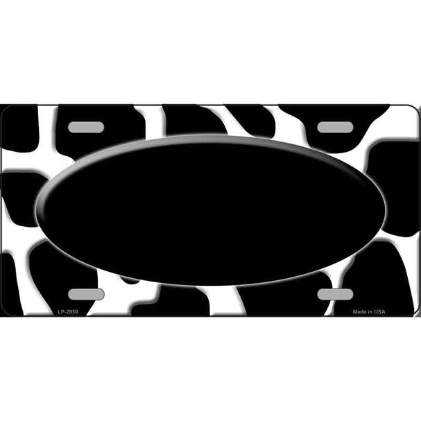 Black White Giraffe Black Center Oval Metal Novelty License Plate