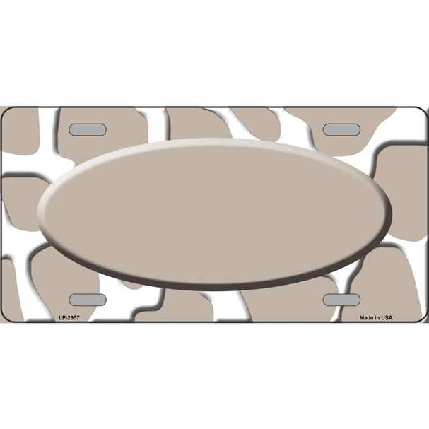 Tan White Giraffe Tan Center Oval Metal Novelty License Plate