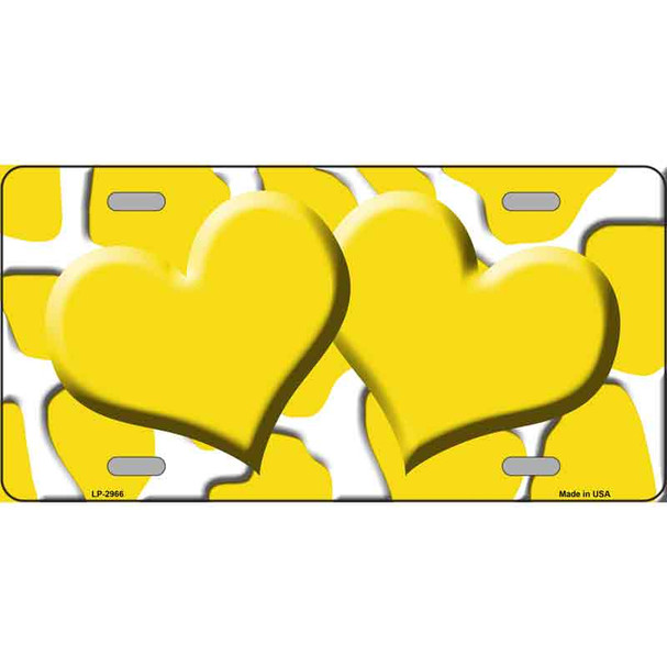 Yellow White Giraffe Yellow Centered Hearts Novelty License Plate