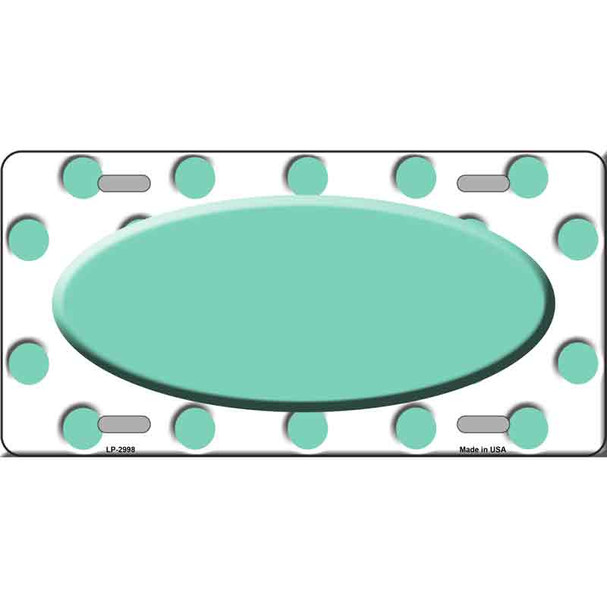 Mint White Polka Dot Print With Teal Center Oval Metal Novelty License Plate LP-2998