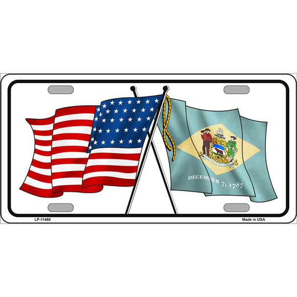 Delaware Crossed US Flag License Plate