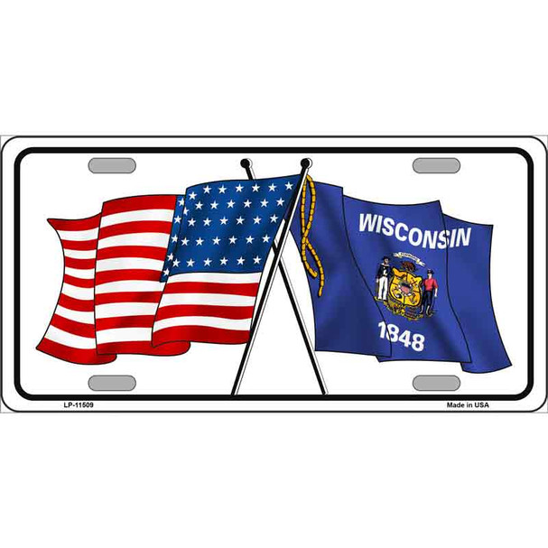 Wisconsin Crossed US Flag License Plate