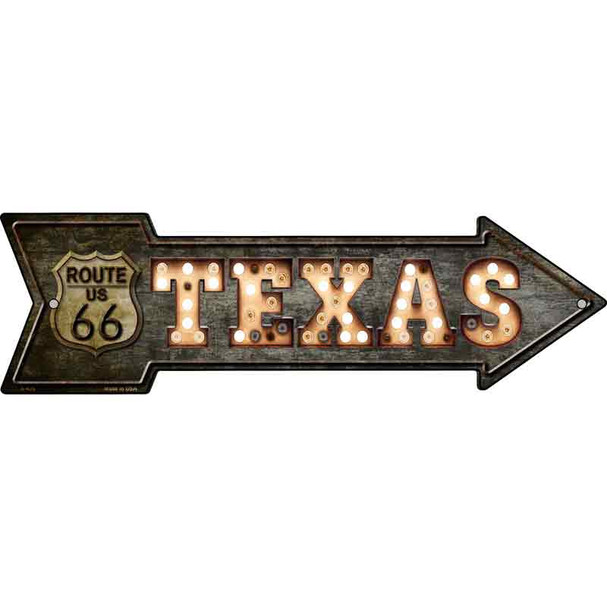 Texas Route 66 Bulb Letters Novelty Metal Arrow Sign