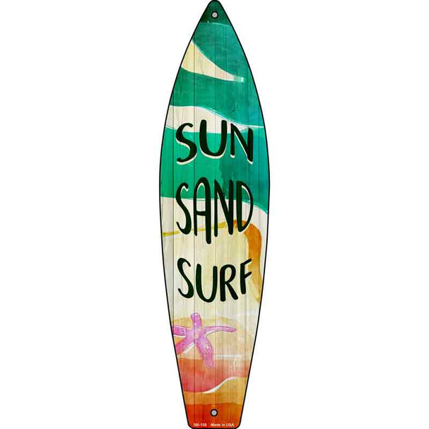 Sun Sand and Surf Novelty Metal Surfboard Sign