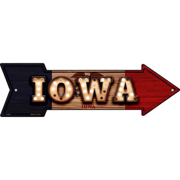 Iowa Bulb Lettering With State Flag Novelty Metal Arrow Sign