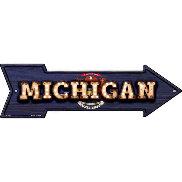 Michigan Bulb Lettering With State Flag Novelty Metal Arrow Sign