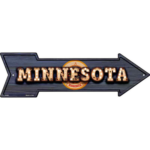 Minnesota Bulb Lettering With State Flag Novelty Metal Arrow Sign