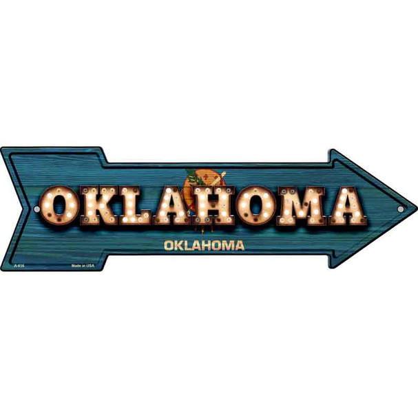 Oklahoma Bulb Lettering With State Flag Novelty Metal Arrow Sign