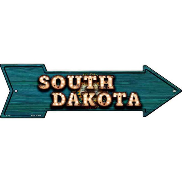 South Dakota Bulb Lettering With State Flag Novelty Metal Arrow Sign