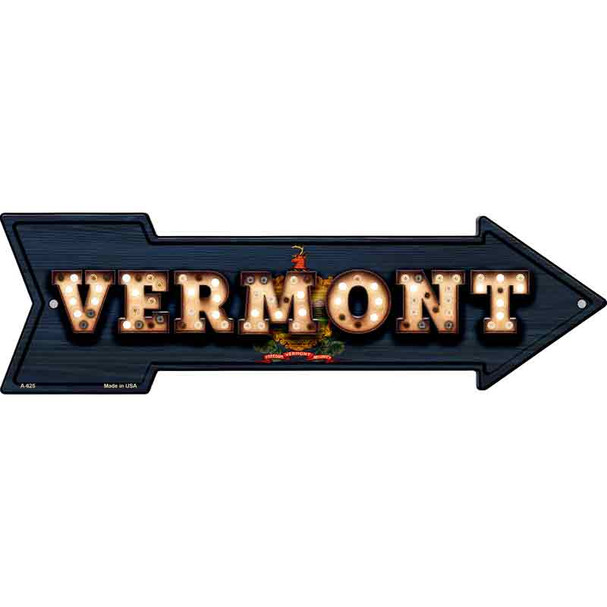 Vermont Bulb Lettering With State Flag Novelty Metal Arrow Sign