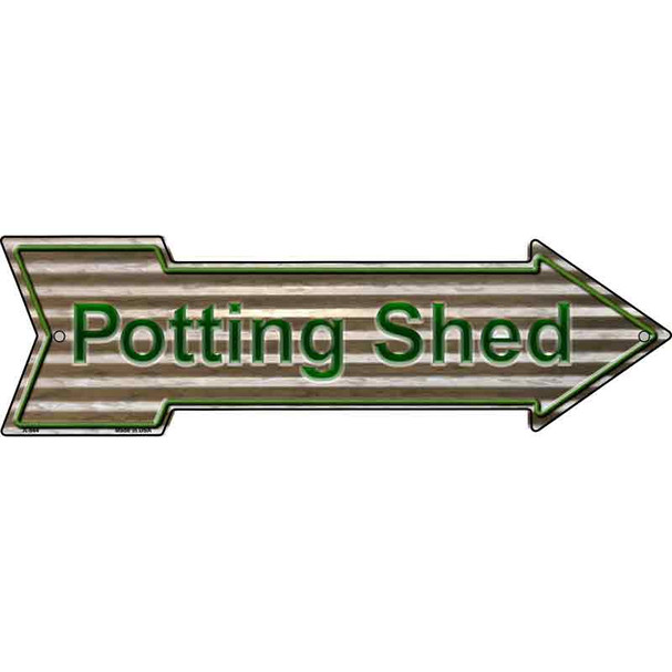 Potting Shed On Corrugated Effect Metal Novelty Arrow Sign