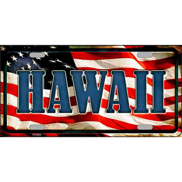 Hawaii on American Flag Metal Novelty License Plate