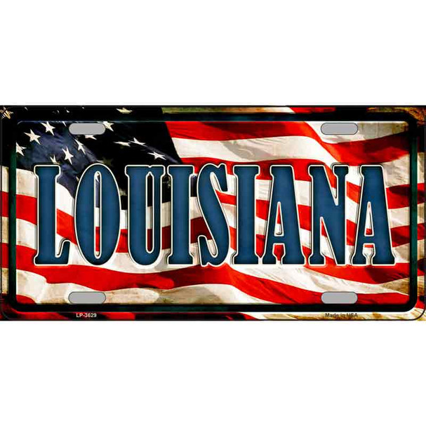 Louisiana on American Flag Metal Novelty License Plate