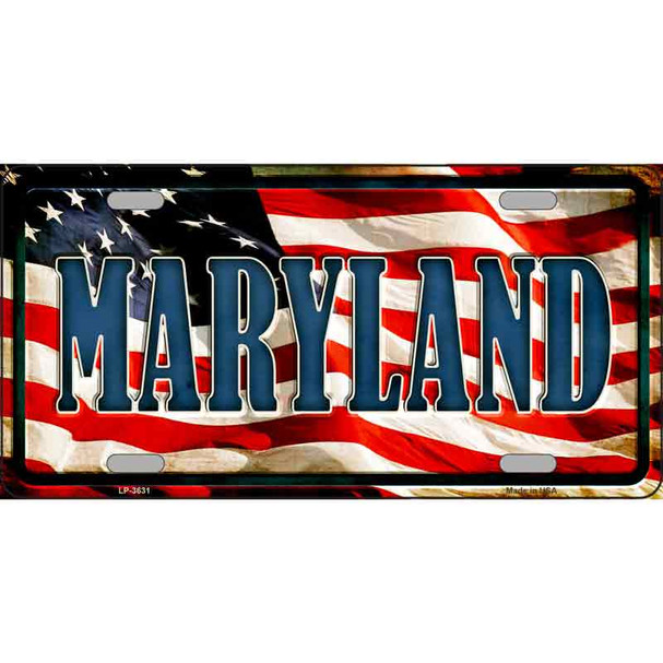 Maryland on American Flag Metal Novelty License Plate