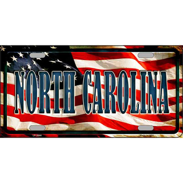 North Carolina on American Flag Metal Novelty License Plate