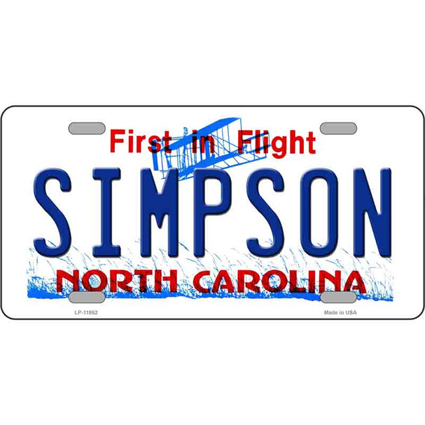 Simpson North Carolina Novelty License Plate