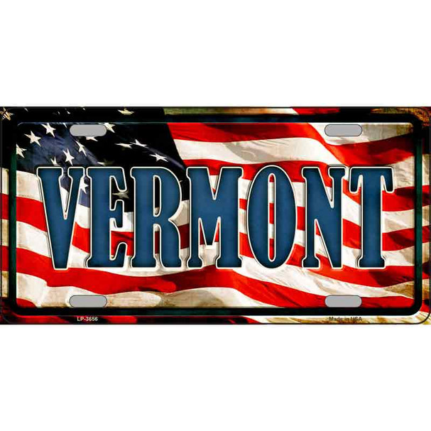 Vermont on American Flag Metal Novelty License Plate