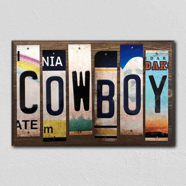 Cowboy License Plate Tag Strips Novelty Wood Signs WS-461