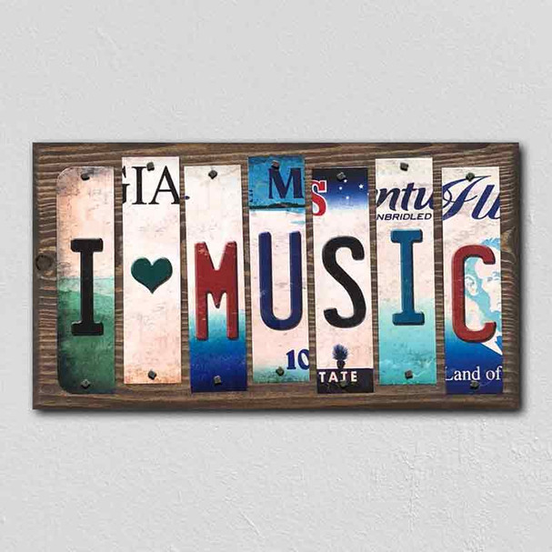 I Love Music License Plate Tag Strips Novelty Wood Signs WS-243