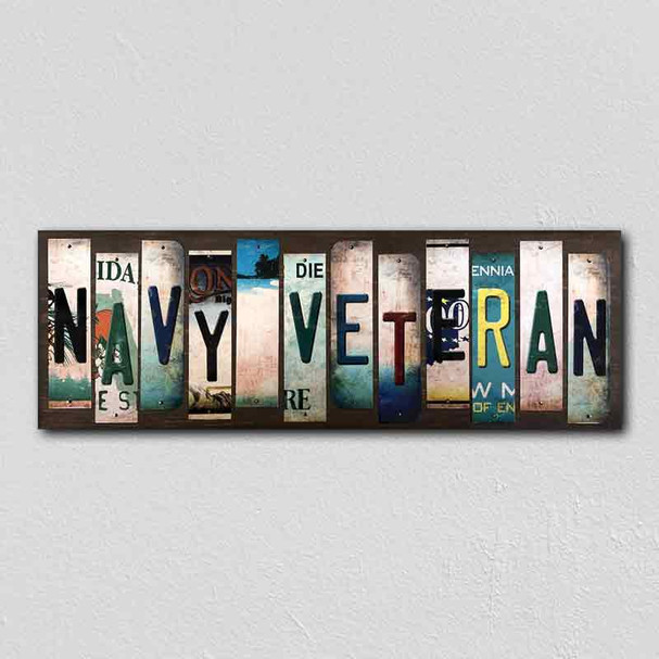 Navy Veteran License Plate Tag Strips Novelty Wood Signs WS-492