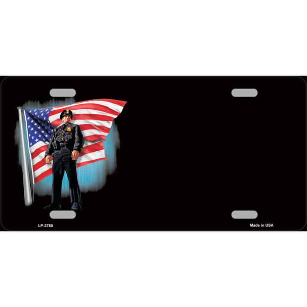 Police Officer American Flag Offset Metal Novelty License Plate