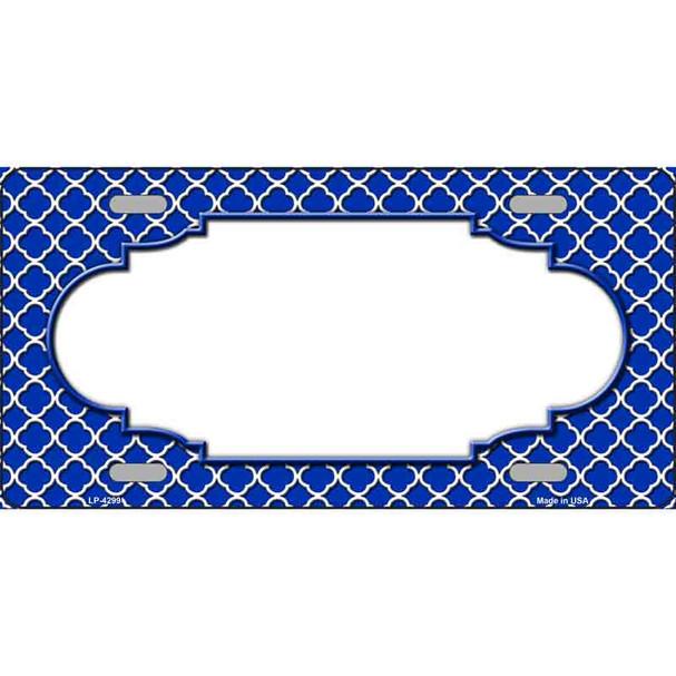 Blue White Quatrefoil Center Scallop Metal Novelty License Plate