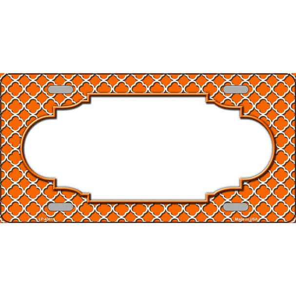 Orange White Quatrefoil Center Scallop Metal Novelty License Plate