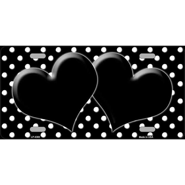 Black White Polka Dot Center Hearts Metal Novelty License Plate