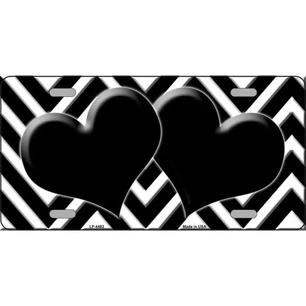 Black White Chevron Black Center Hearts Metal Novelty License