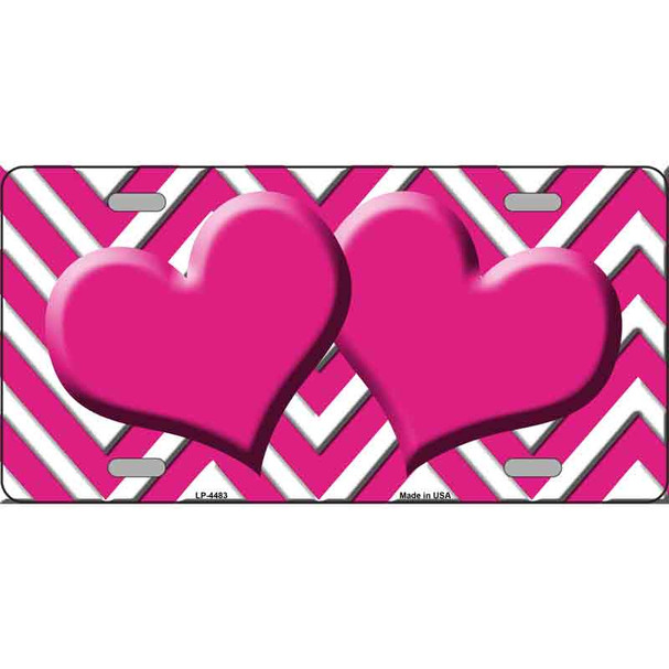 Pink White Chevron Hot Pink Center Hearts Metal Novelty License Plate