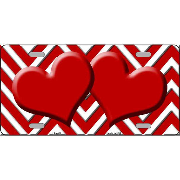 Red White Chevron Red Center Hearts Metal Novelty License Plate LP-4488