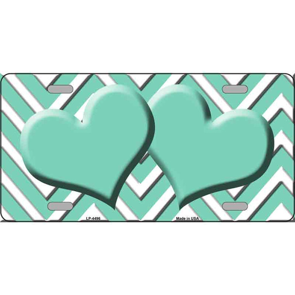 Mint White Chevron Mint Center Hearts Metal Novelty License Plate LP-4496