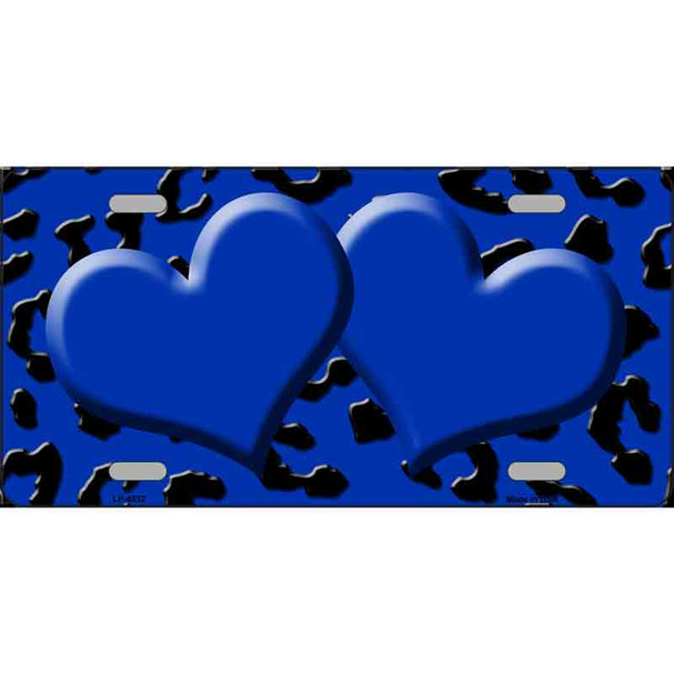 Blue Black Cheetah Blue Center Hearts Metal Novelty License Plate