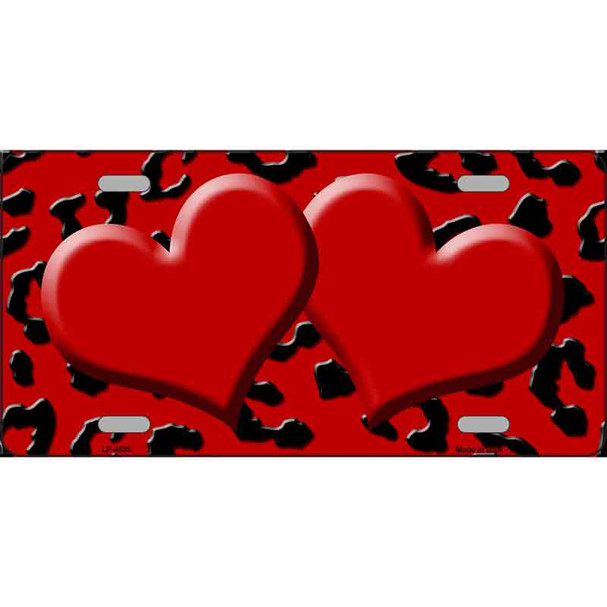 Red Black Cheetah Red Center Hearts Metal Novelty License Plate
