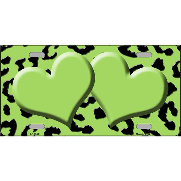 Lime Green Black Cheetah Lime Green Center Hearts Metal Novelty License Plate