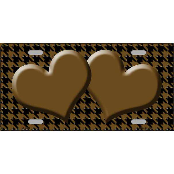 Brown Black Houndstooth Brown Center Hearts Metal Novelty License Plate