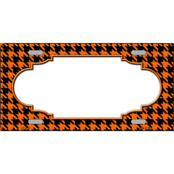 Orange Black Houndstooth Scallop Center Metal Novelty License Plate