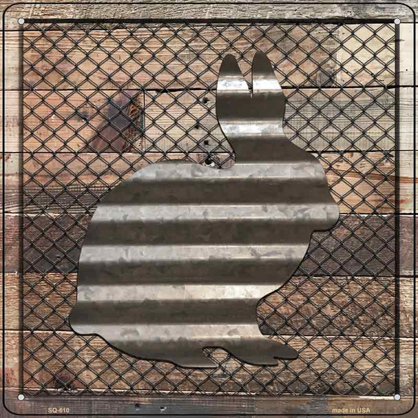 Corrugated Rabbit on Wood Novelty Metal Square Sign