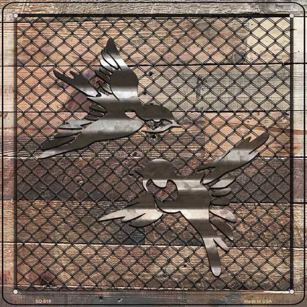 Corrugated Little Birds on Wood Novelty Metal Square Sign