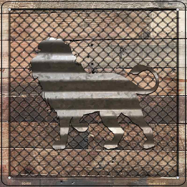 Corrugated Lion on Wood Novelty Metal Square Sign