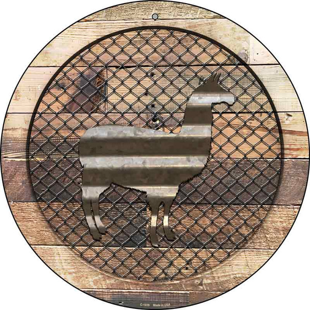Corrugated Llama on Wood Novelty Metal Circular Sign C-1039